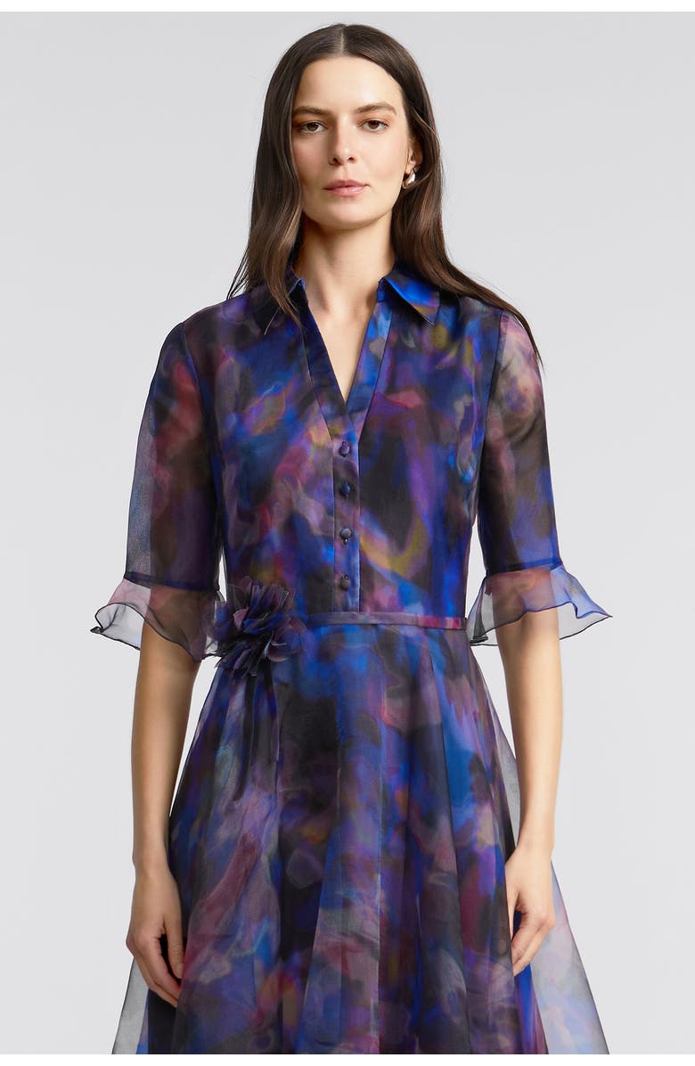 Theia Colette Shirt Button Down Organza Dress, Alternate, color, Shadow Aura