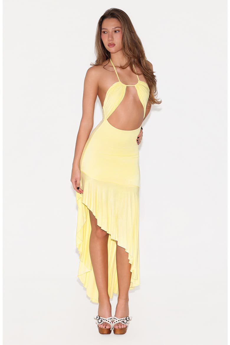 Lile Cutout Halter Midi Dress, Alternate, color, BUTTER YELLOW