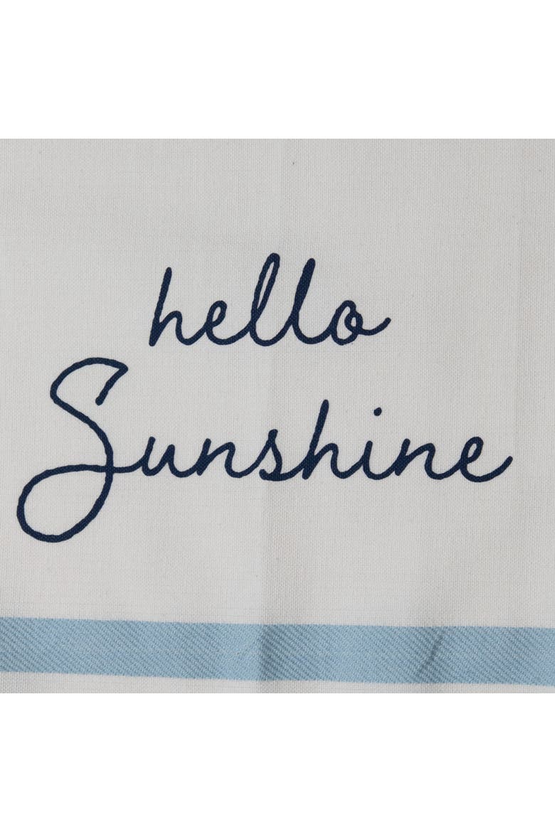 "Hello Sunshine" Handsewn Pom Poms Kitchen Dishtowel, Alternate, color, White