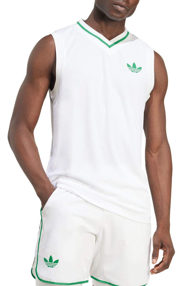 adidas Jacquard V-Neck Tank, Main, color, White