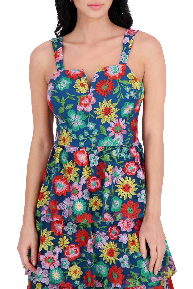 Embroidered Mesh Tiered Dress, Alternate, color, BLUE MULTI