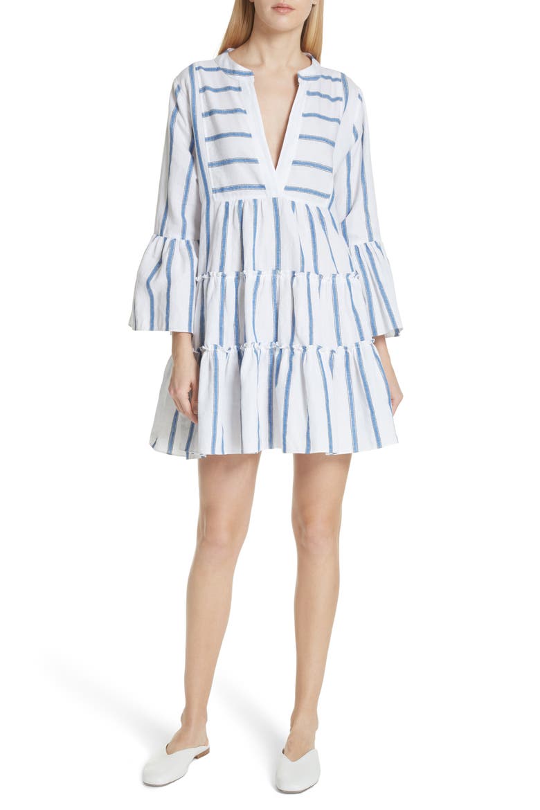 Lyssa Cotton & Linen Blend Dress, Main, color, WHITE/ BLUE