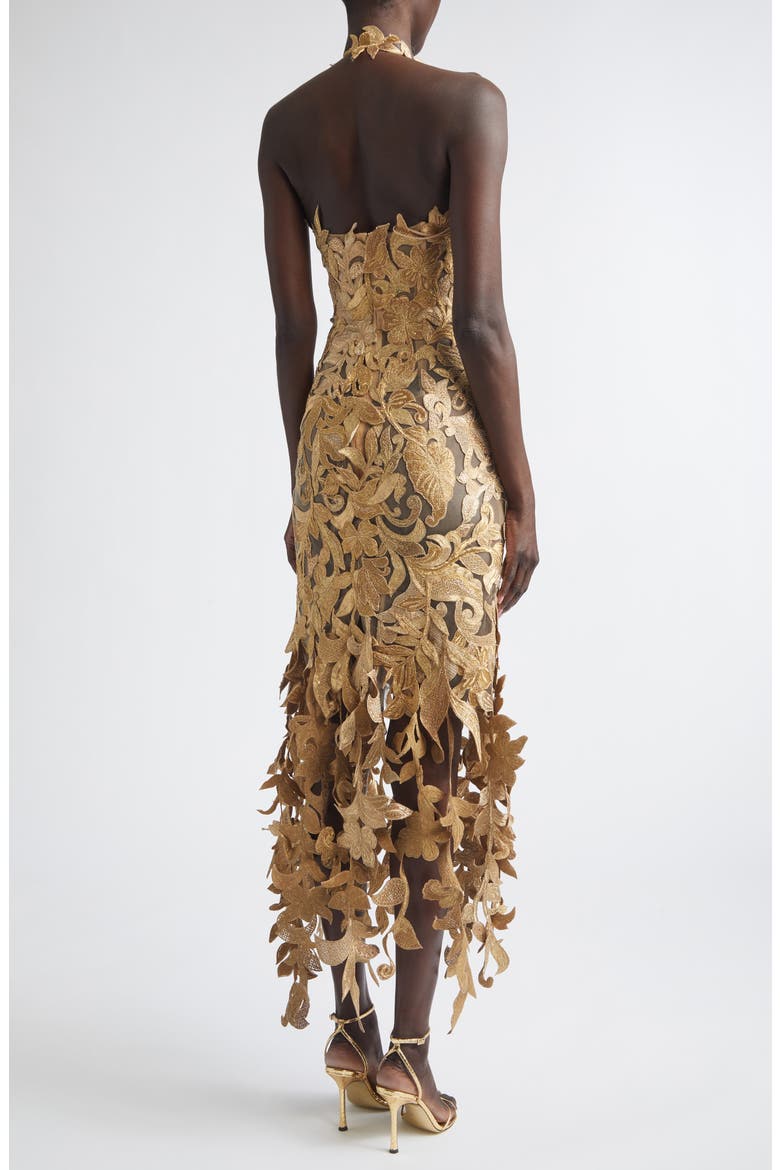 Floral Metallic Corded Lace Halter Cocktail Dress, Alternate, color, OYSTER