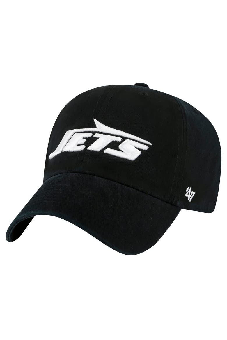 Men's '47 Black New York Jets Clean Up Team Script Adjustable Hat, Main, color, Black