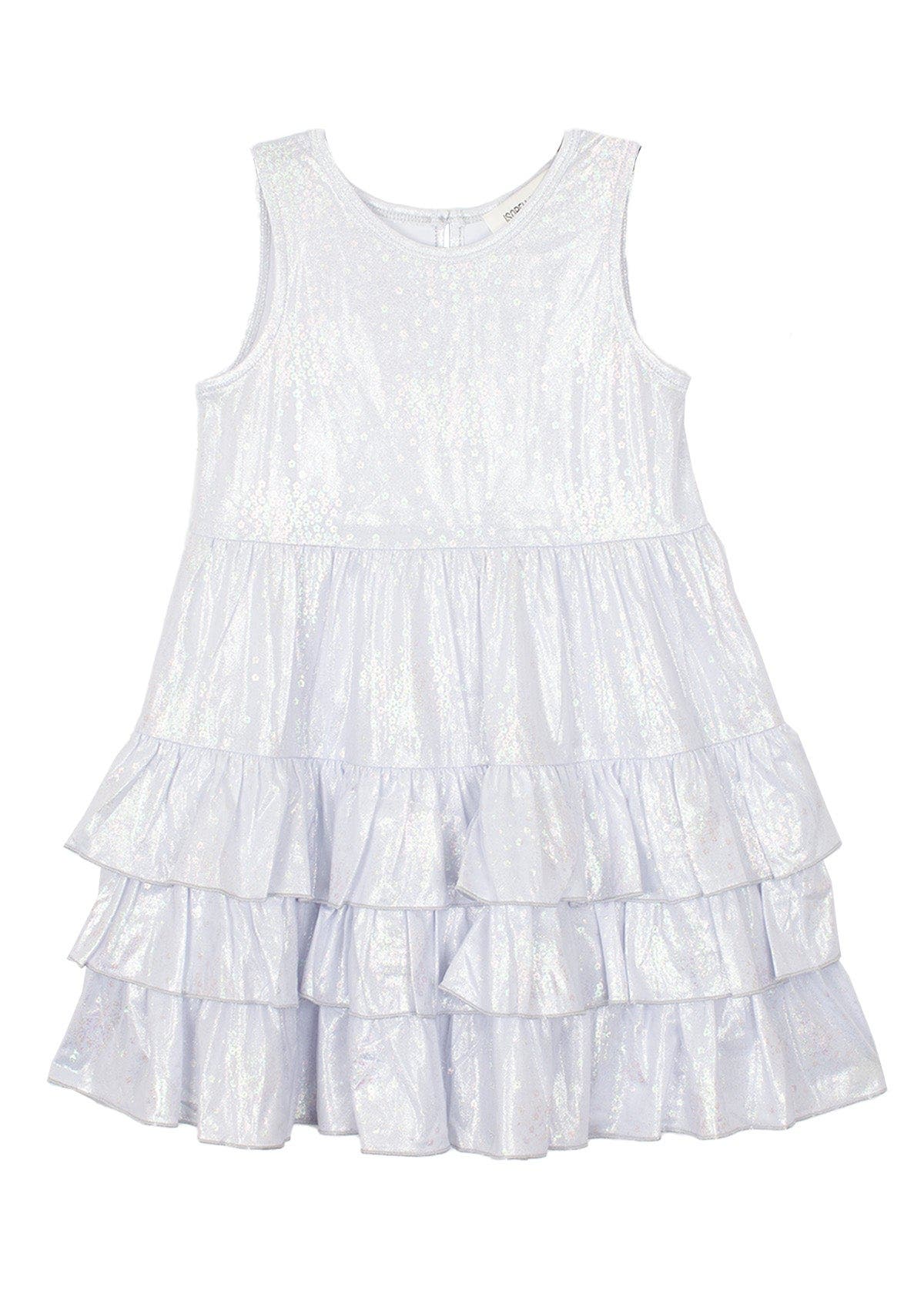 Isobella & Chloe Kids'  Purple Star Glimmering Tiered Dress In White