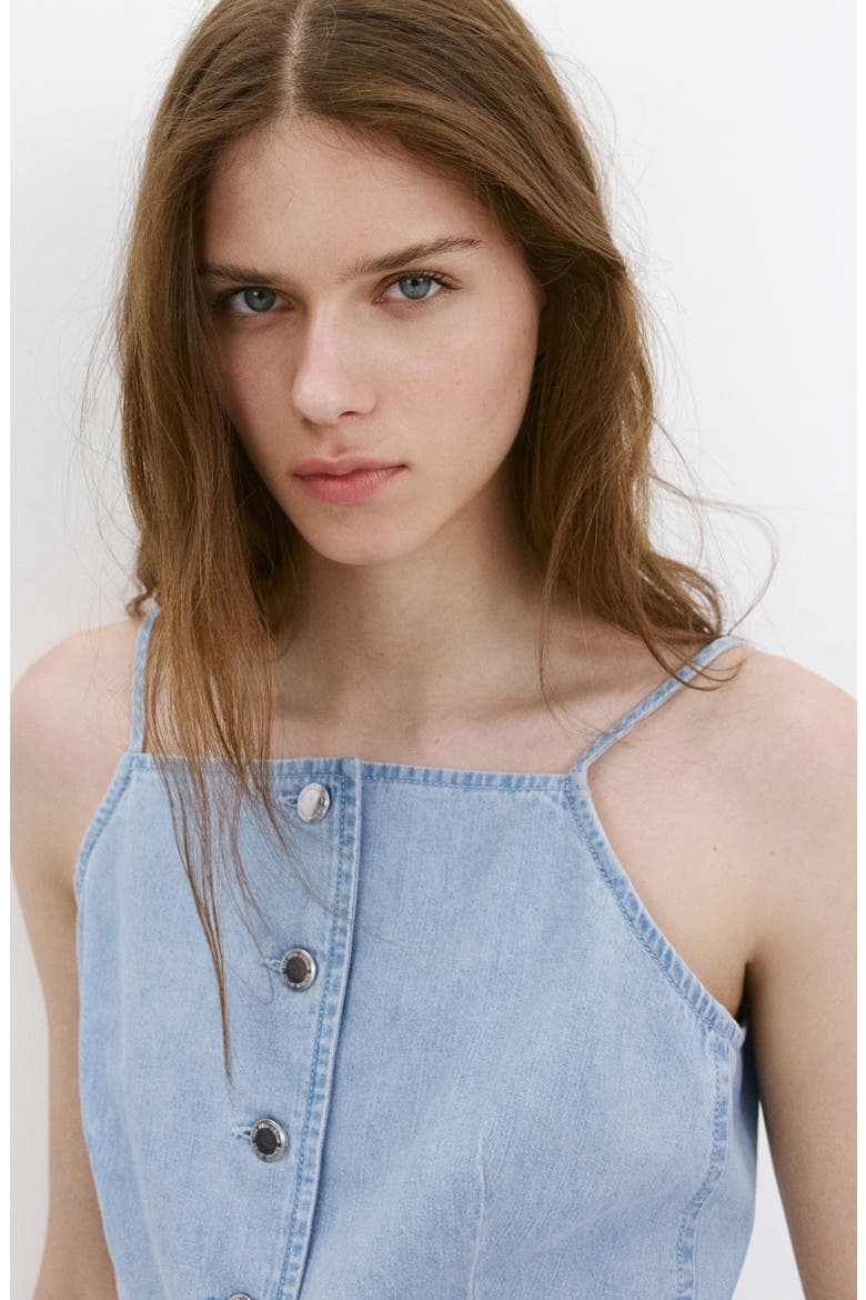 Crop Nonstretch Denim Vest, Alternate, color, LIGHT BLUE