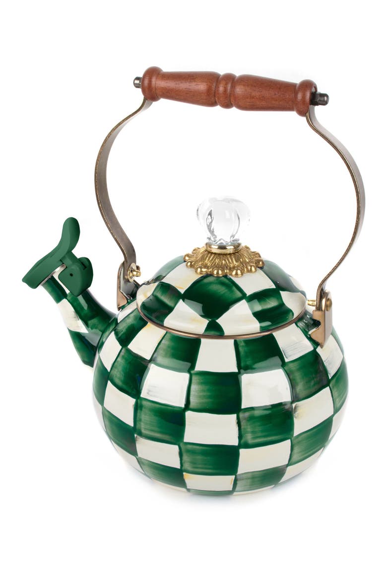Emerald Check Enameled Steel 2-Quart Whistling Tea Kettle, Main, color, EMERALD