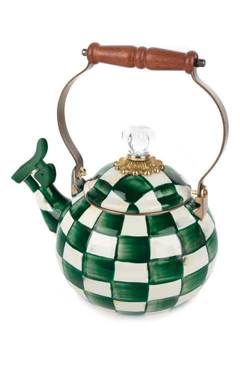 Emerald Check Enameled Steel 2-Quart Whistling Tea Kettle