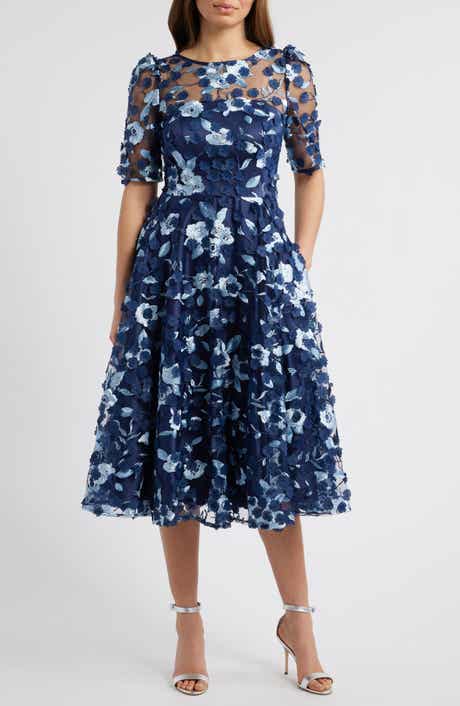 Eliza J Floral Appliqué Cocktail Midi Dress