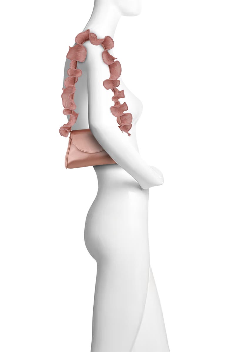 Jewel Badgley Mischka Sophia Ruffle Me Pouch Clutch, Alternate, color, English Rose