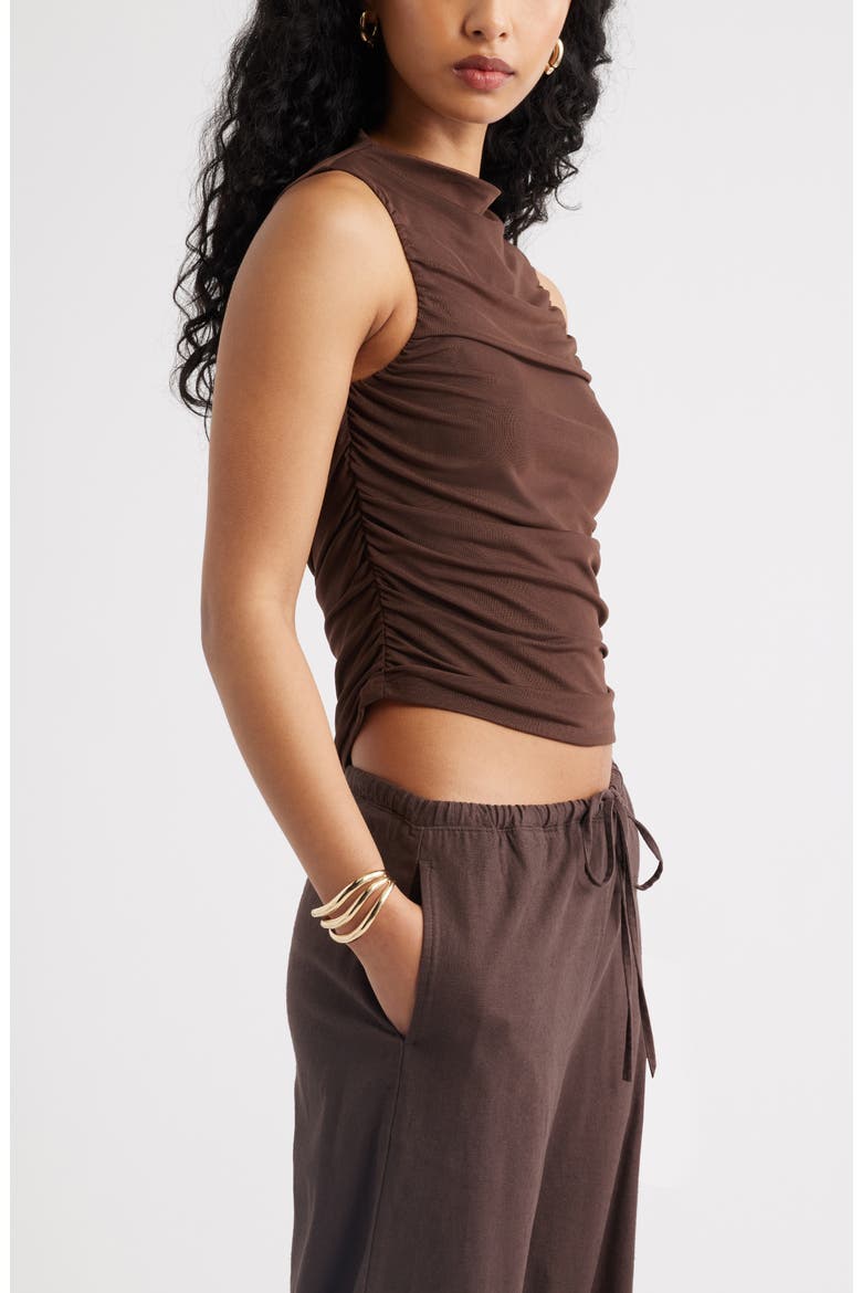 Ruched Mesh Tank Top, Alternate, color, BROWN TERRA