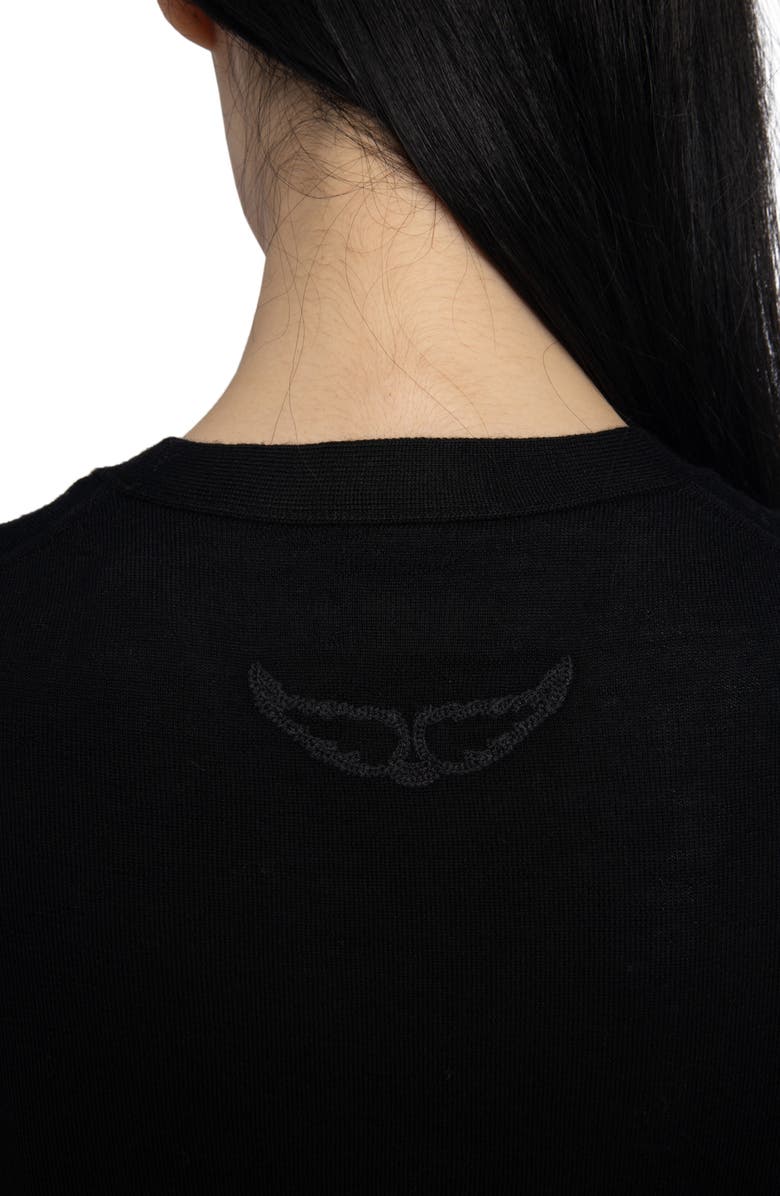 Zadig & Voltaire Jemma Crystal Button Merino Wool Cardigan, Alternate, color, Black