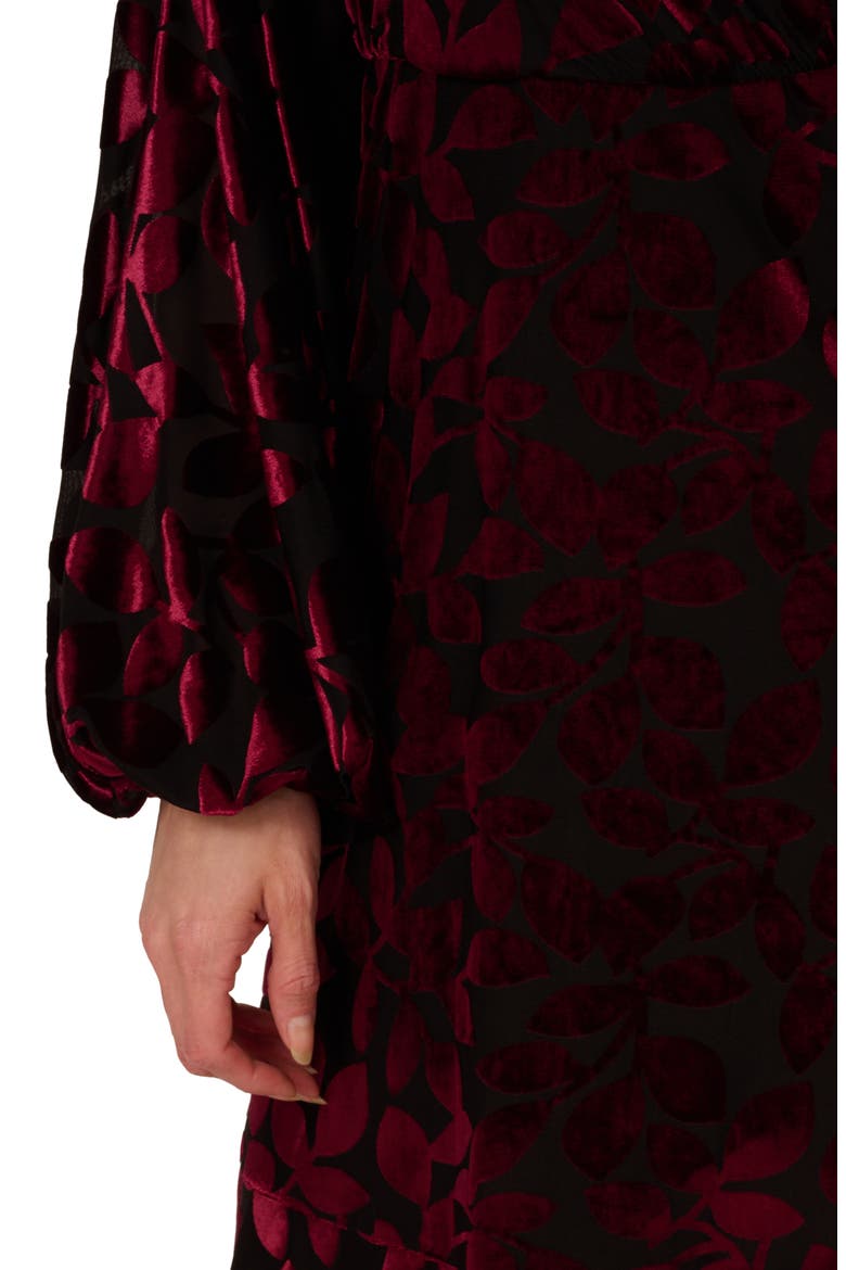 Long Sleeve Velvet Burnout Dress, Alternate, color, BURGUNDY/ BLACK