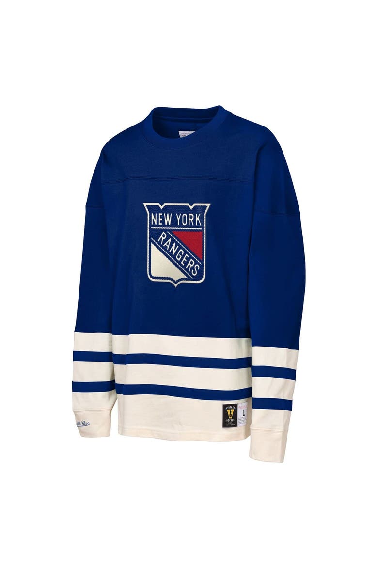 Youth Mitchell & Ness  Blue New York Rangers Chainstitch Heavyweight Long Sleeve Top, Alternate, color, Blue
