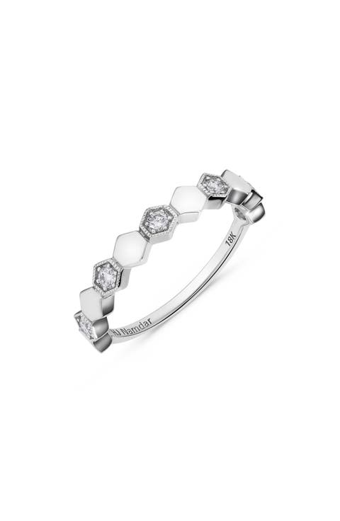 14K White Gold Diamond Honeycomb Stackable Ring