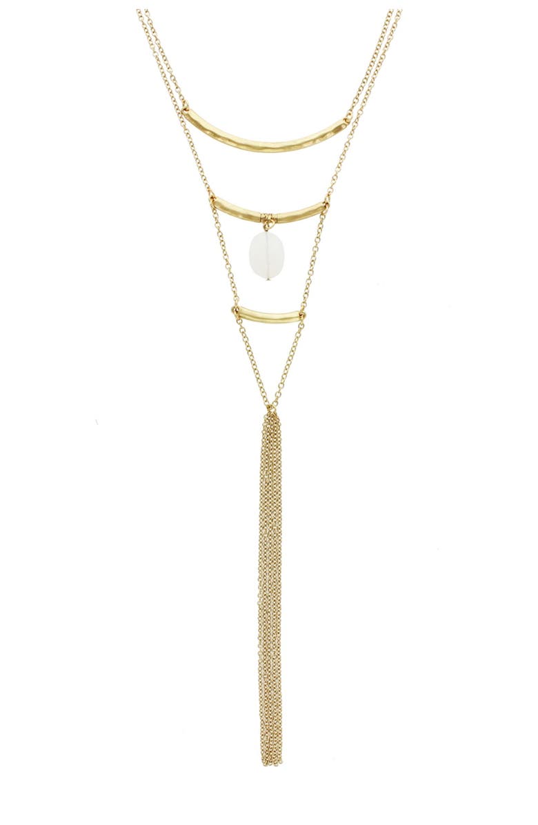 OLIVIA WELLES 14K Gold Plated Dangle Stone Layered Long Tassel Necklace, Main, color, 