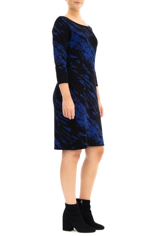 Nina Leonard Marbled Scoop Neck Dress In Blue