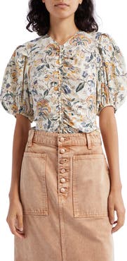Ulla Johnson Elisa Ruched Puff Sleeve Silk Blouse