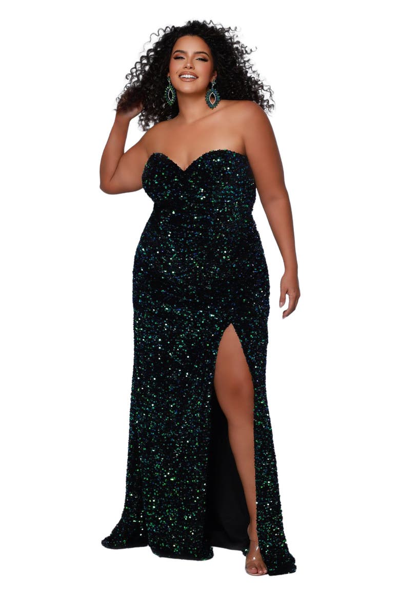 Purple Sequin Fitted Formal Dress, Main, color, Peacock
