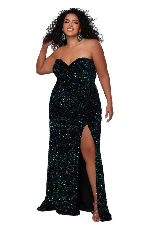 Peacock Sequin Velvet Fitted Formal