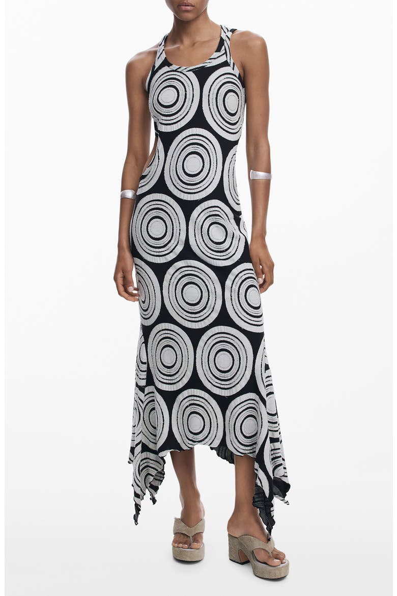 Sleeveless Cutout Handkerchief Hem Sundress, Main, color, BLACK