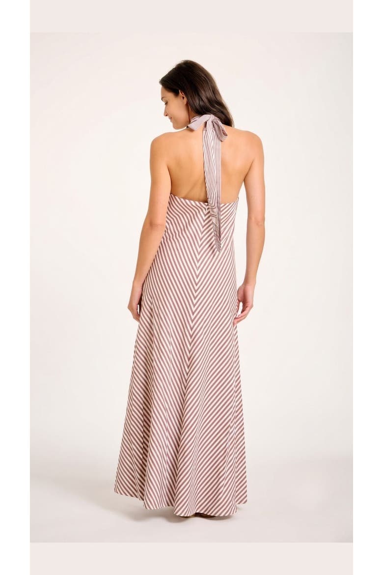 Amore Halter Dress, Alternate, color, Brown Stripes