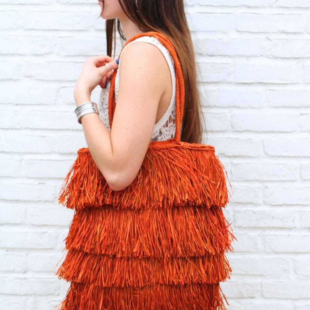 The Sasha Raffia Tote Bag, Alternate, color, Orange