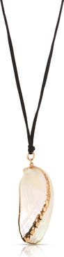 Ettika Shell Pendant Faux Suede Cord Necklace