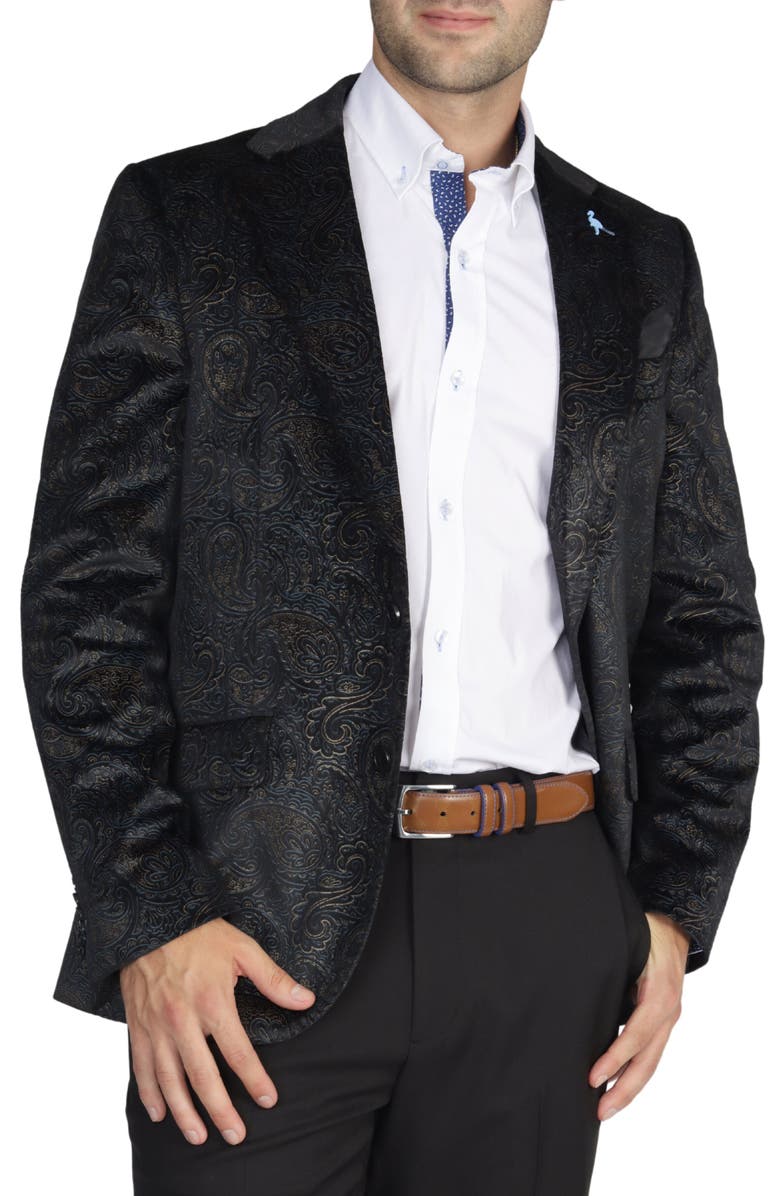 TailorByrd Black Velvet Two-Tone Metallic Paisley Sport Coat, Main, color, Black