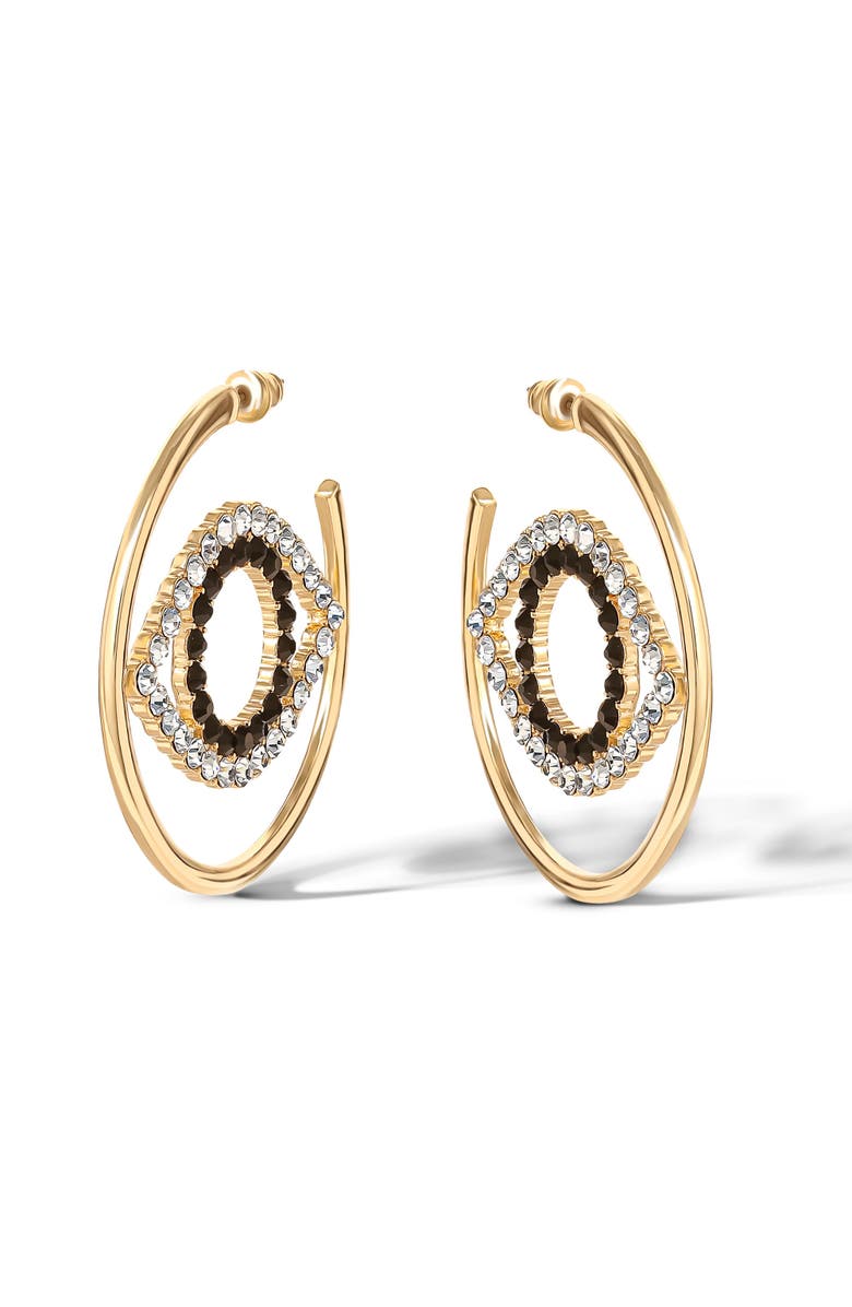 Jessica Simpson Black and White Crystal Eye Hoop Earrings for Women, Gold-Tone Statement Earrings, Alternate, color, 