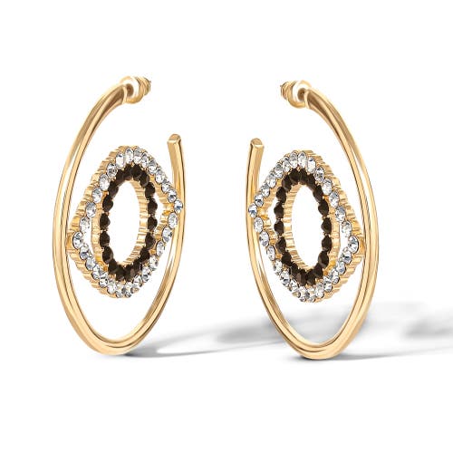 Jessica Simpson Black And White Crystal Eye Hoop Earrings For Women, Gold-tone Statement Earrings In Gold