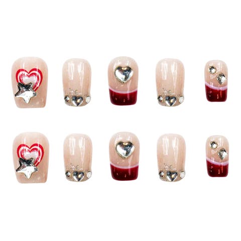 3H Luxury Hand made press on nails-Ruby Bow Charm
