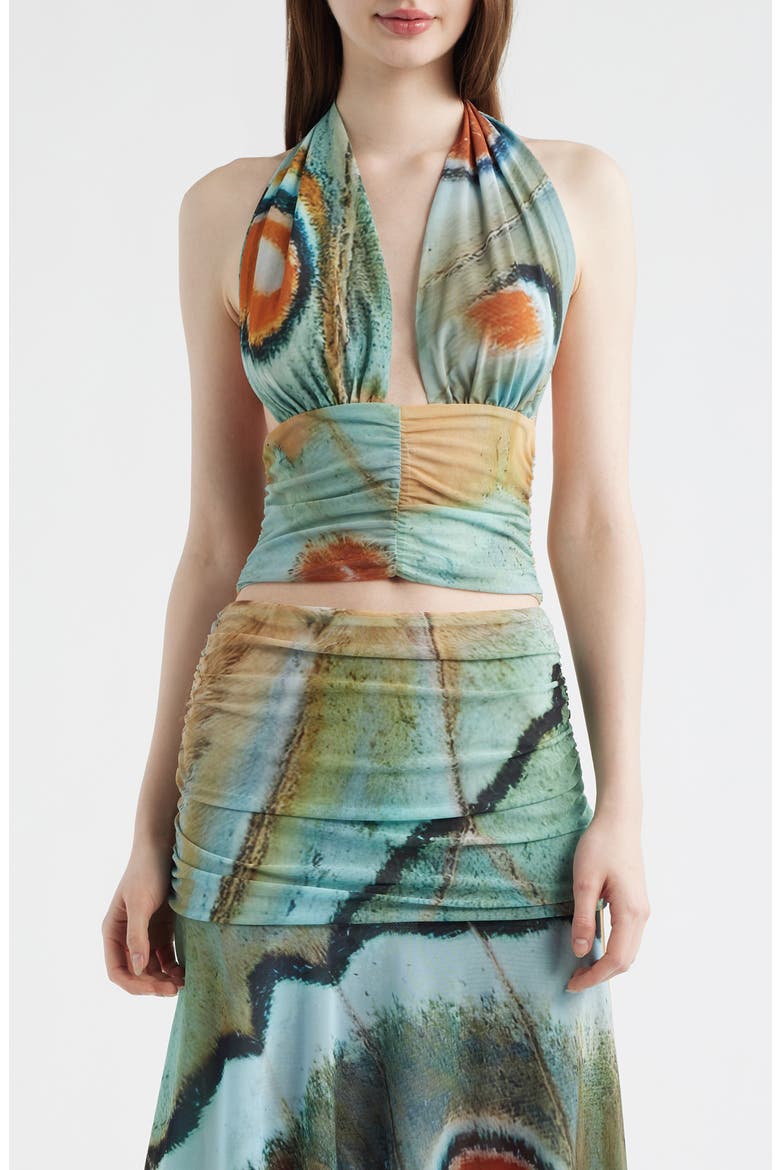 Festa Print Plunge Halter Neck Crop Top, Main, color, MARBRE