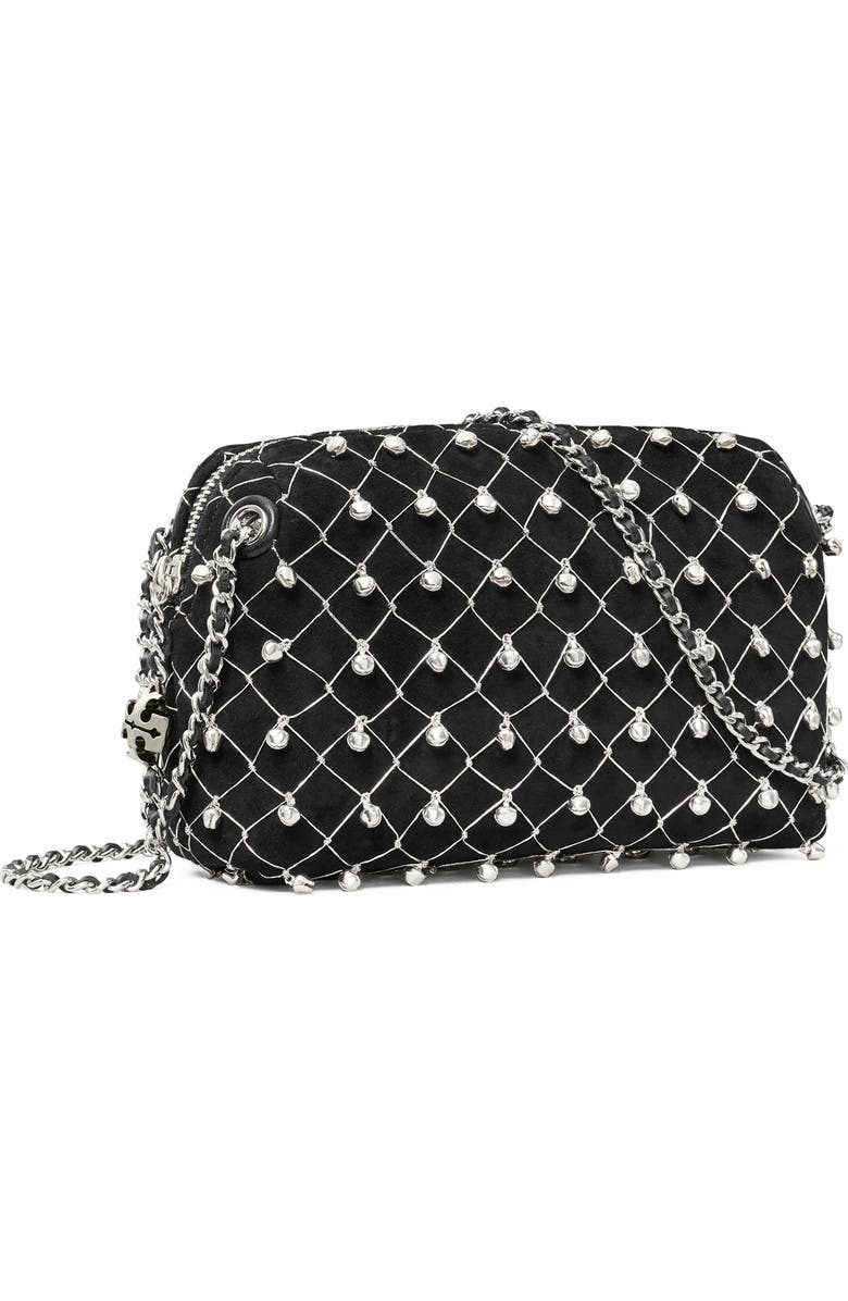 Tory Burch Fleming Bell Soft Suede Crossbody Bag, Alternate, color, Black