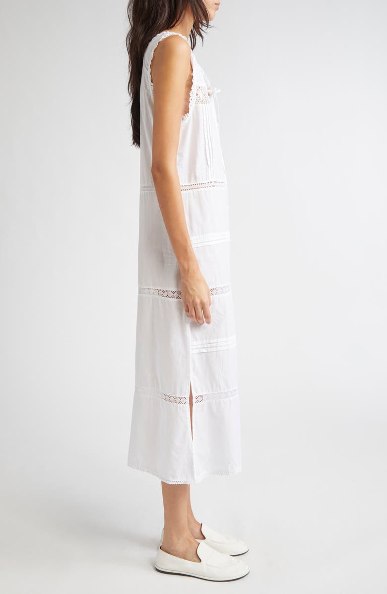 KÚR Lace Trim Pleated Cotton Shift Dress, Alternate, color, White