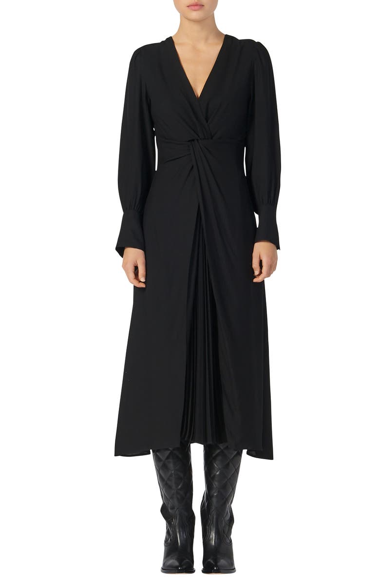 SANDRO Minella Pleat Detail Long Sleeve Dress, Main, color,