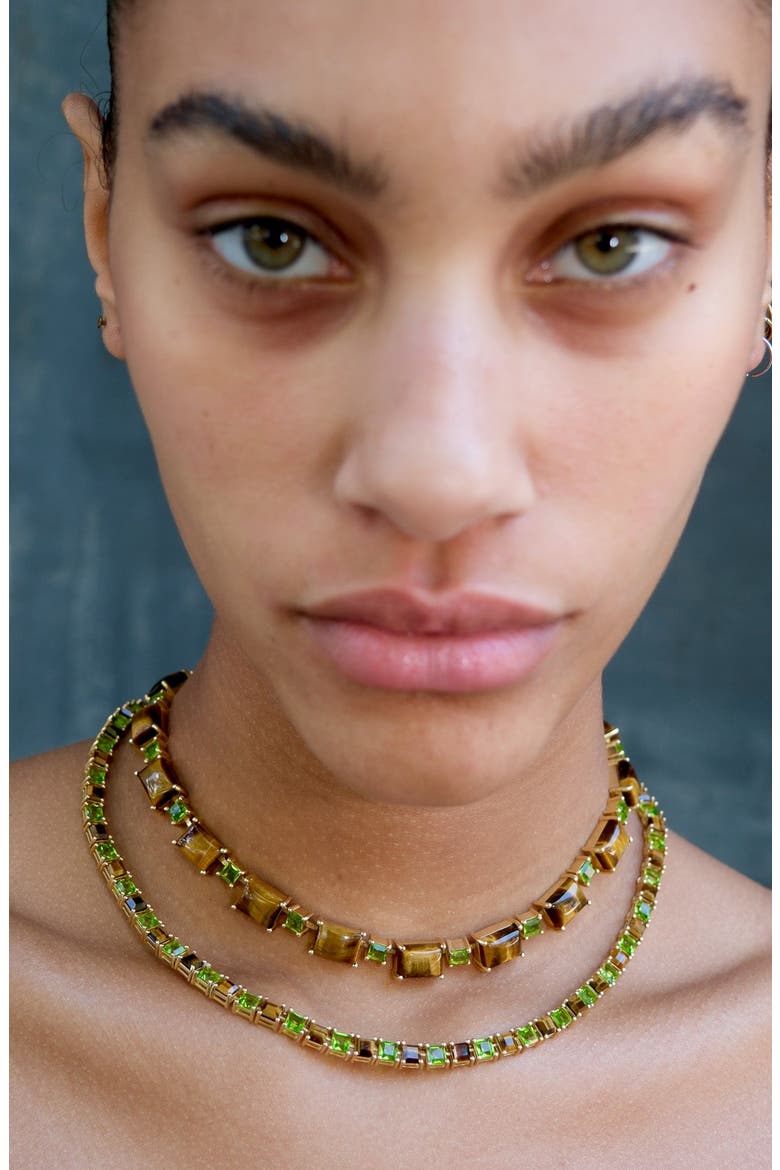 Tiger Eye and Poison Dart Tennis Necklace, Alternate, color, Tiger Eye Gold