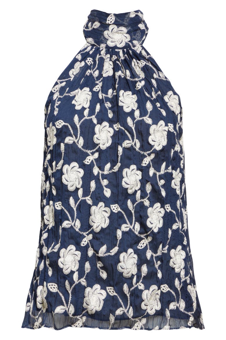 Emerie Embroidered Halter Neck Top, Alternate, color, SPRING NAVY LILY