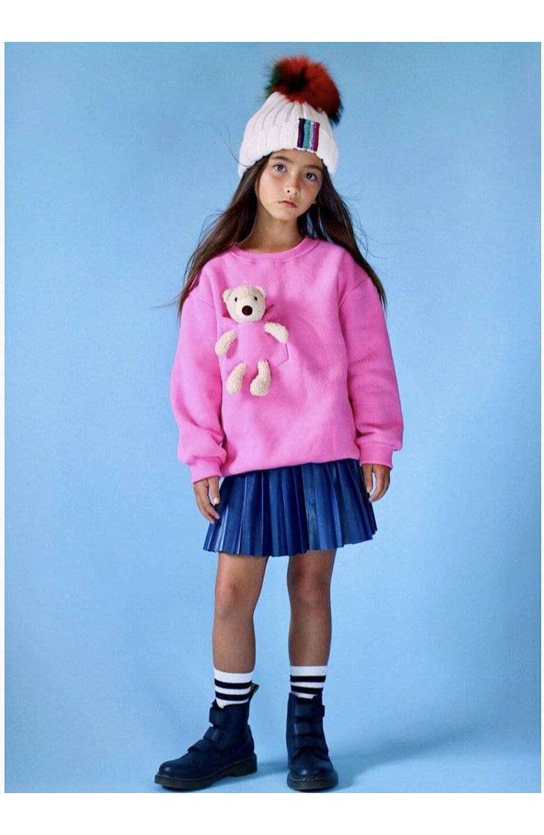 Lola + The Boys Teddy Buddy Bear Crewneck, Alternate, color, Pink