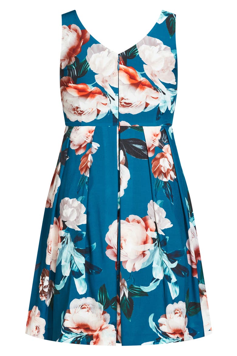 Daria Floral Print Fit & Flare Dress, Alternate, color, TEAL PRINT