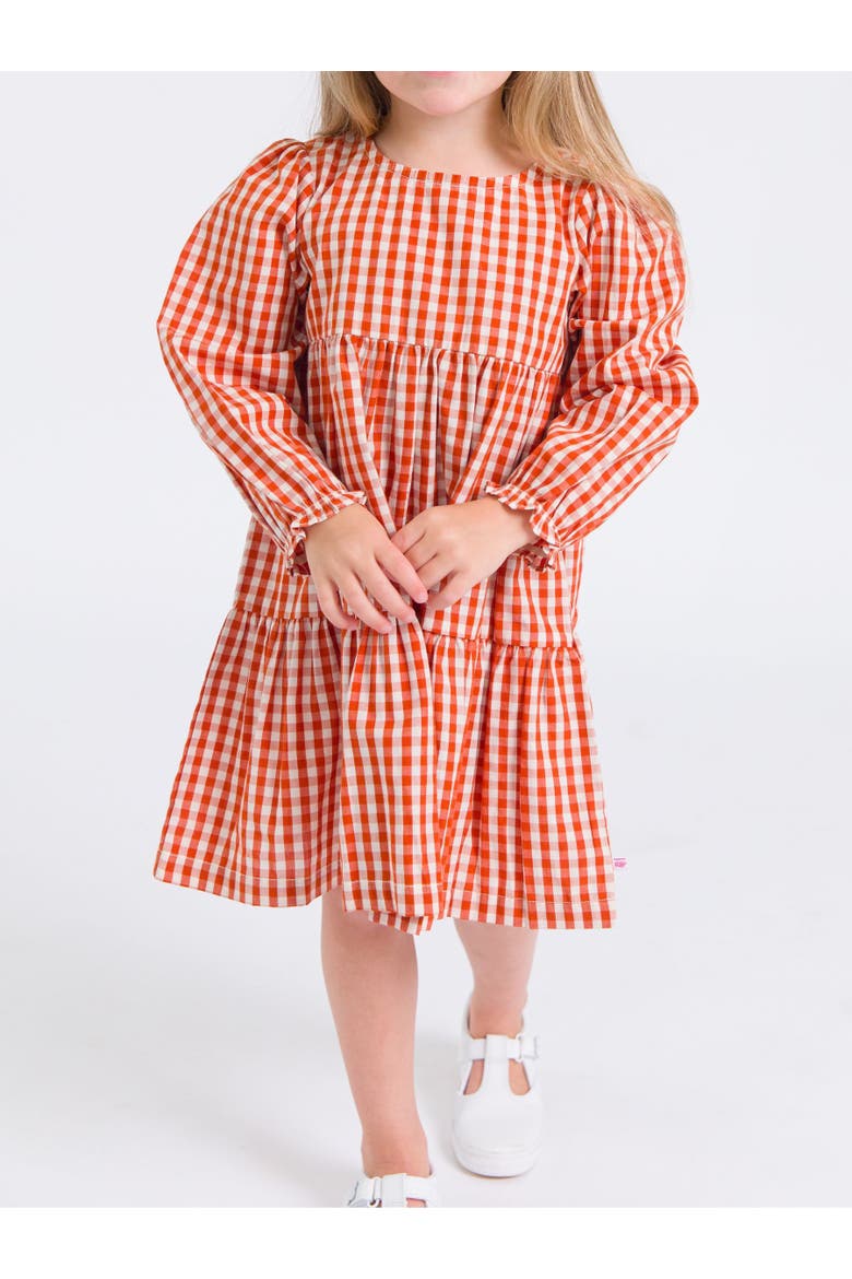Woven Long Sleeve Tiered Twirl Dress, Alternate, color, Classic Rust Gingham