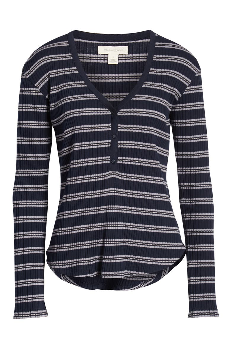Ribbed Henley Top, Alternate, color, NAVY MARITIME MARLA STRIPE