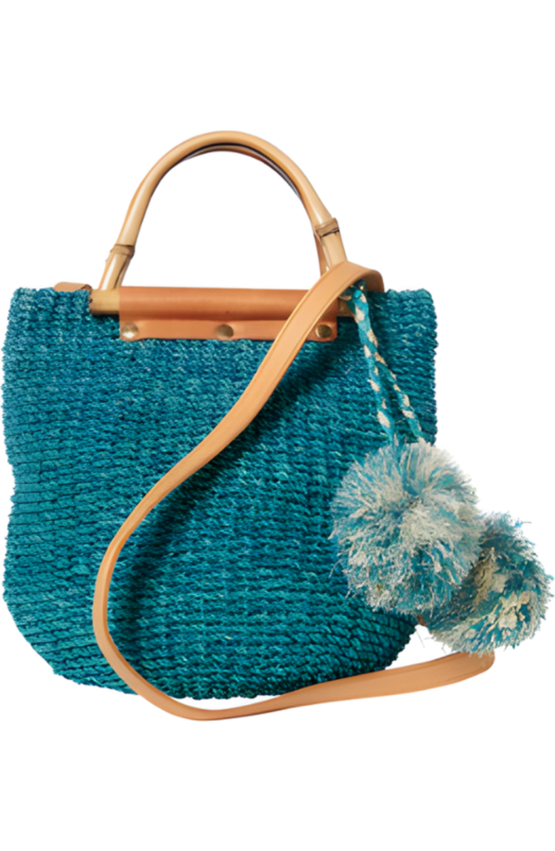 Sarah Stewart Maxi Straw Poof Crossbody, Main, color, Turquoise