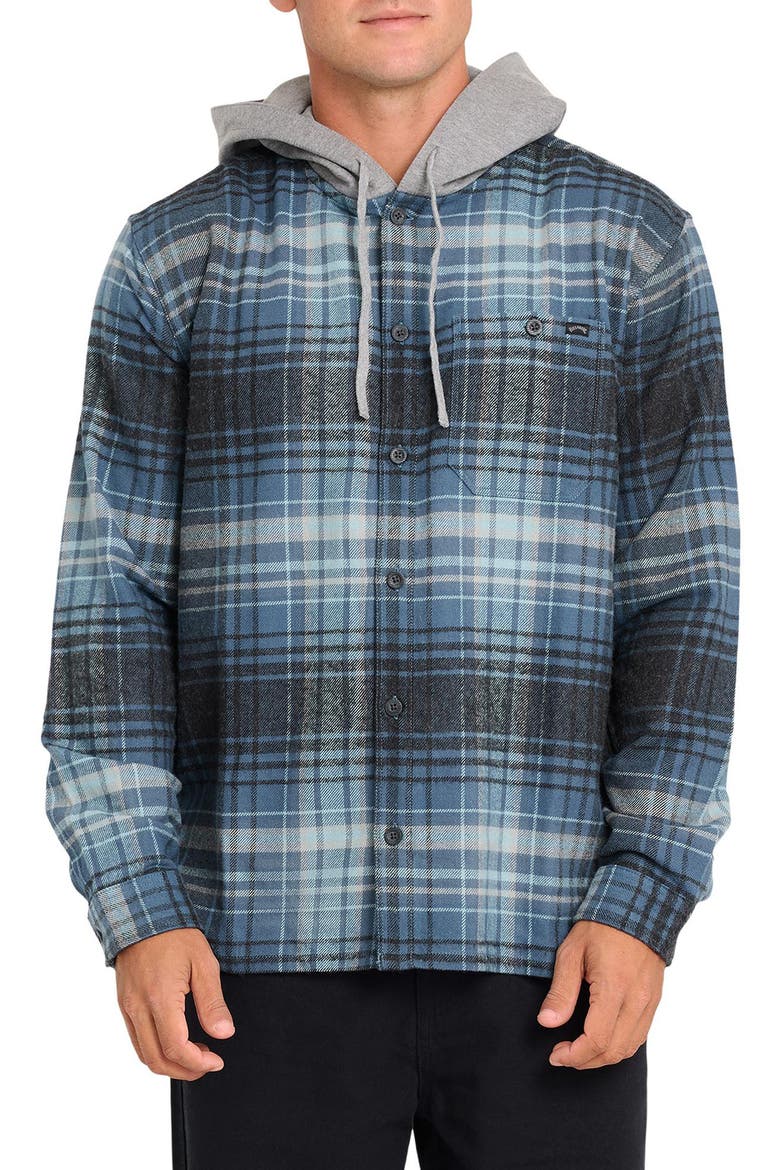 Baja Hooded Flannel Button-Up Shirt Jacket, Main, color, DARK DENIM