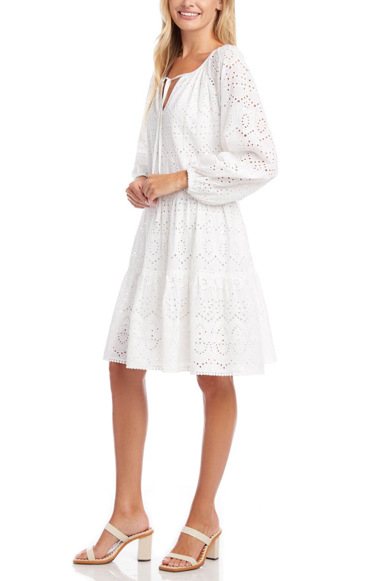 Tiered Long Sleeve Eyelet Dress, Alternate, color, OFF-WHITE