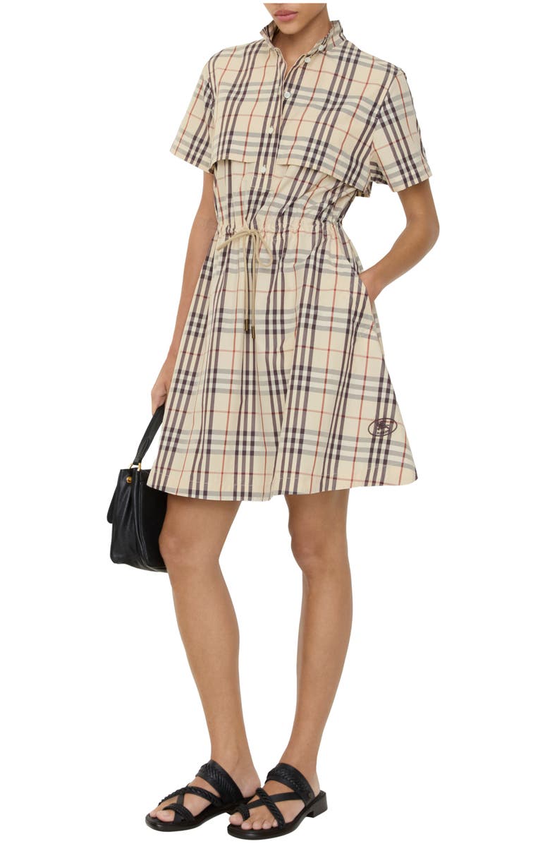 Burberry Check Cotton Dress, Main, color, Almond Beige