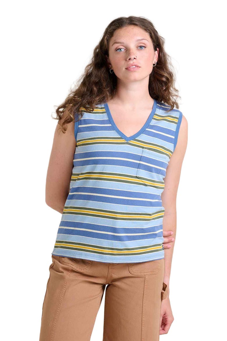 Women's Grom V-Neck Tank, Main, color, Weathered Blue Stripe