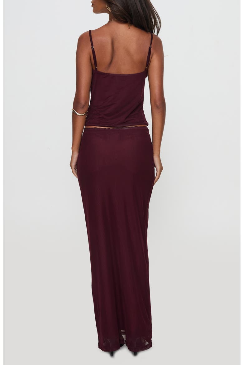 Reiko Lace Trim Mesh Camisole & Maxi Skirt Set, Alternate, color, BURGUNDY