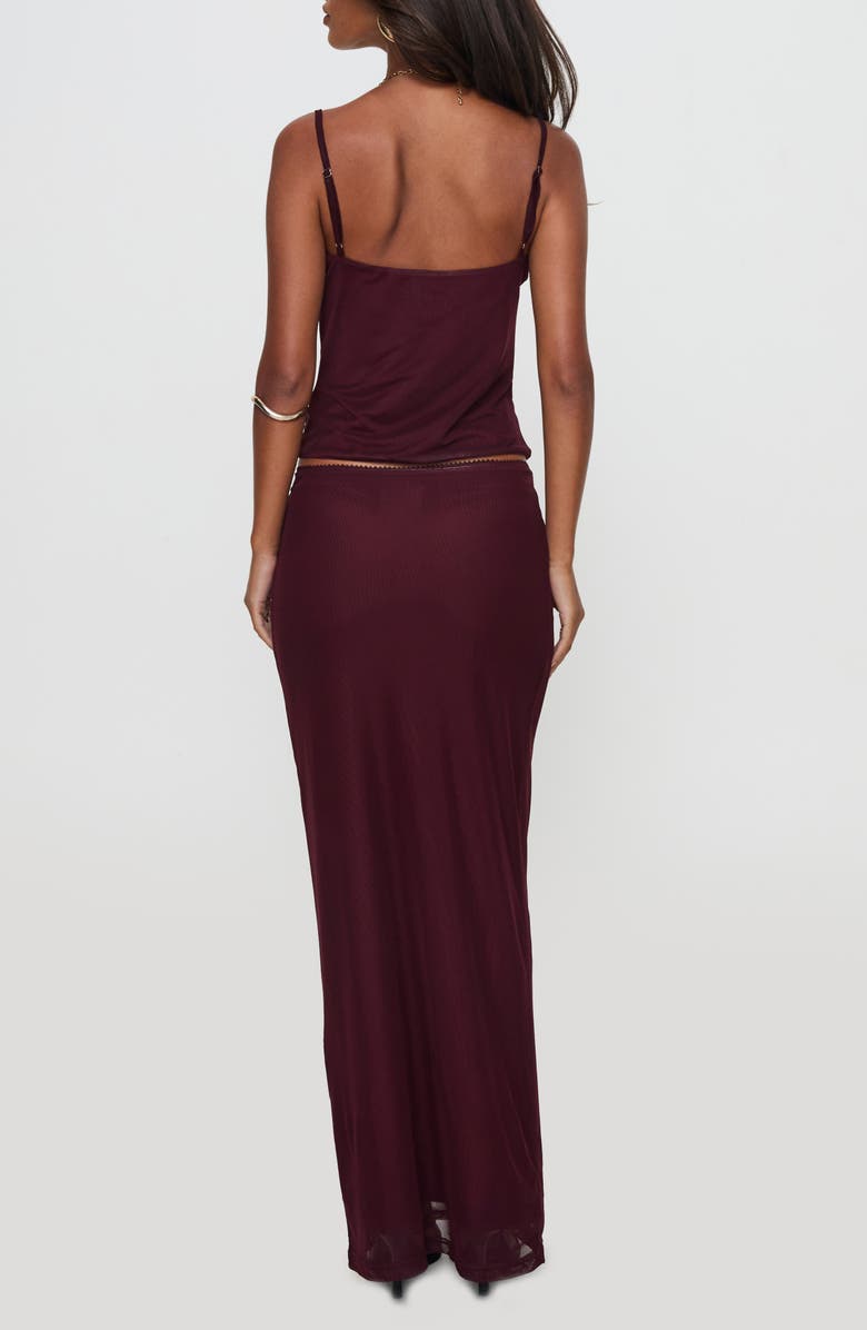 Princess Polly Reiko Lace Trim Mesh Camisole & Maxi Skirt Set, Alternate, color, Burgundy