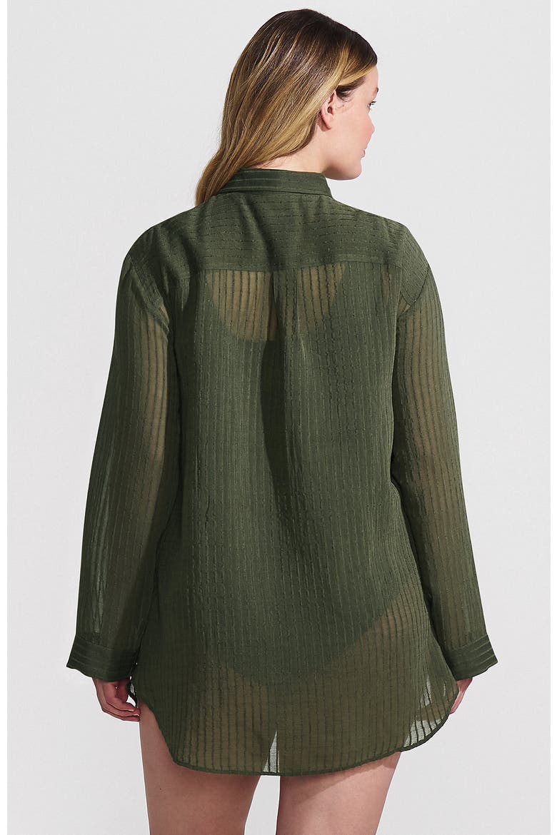Cotton Gauze Button Down Swim Cover-up Shirt Dress, Alternate, color, Rich Olive Green